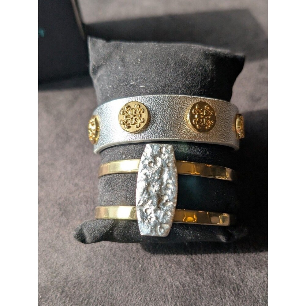 Rustic Cuff Gold and Silver Tone Layered Cuff Bracelet Set With Box